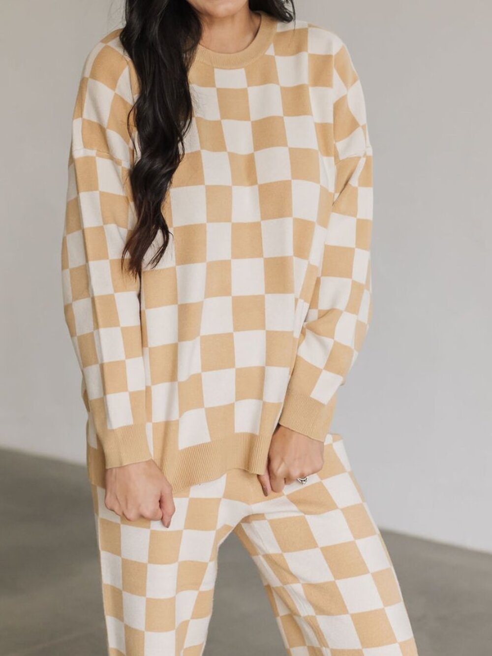 Show Me Your Mumu Scout Sweater | Tan Checker Knit Pullover | Medium
